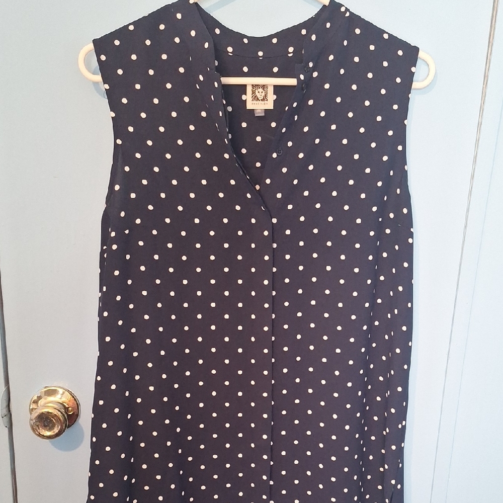 Anne Klein Navy Polka Dot Blouse